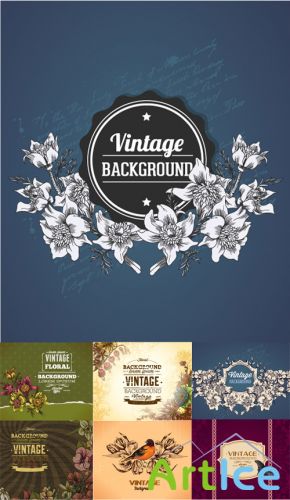 Vintage Floral Vector Illystrations Set 3