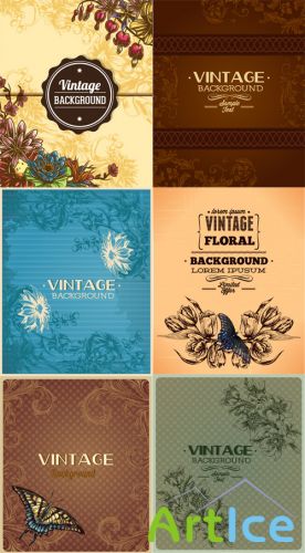 Vintage Floral Vector Illystrations Set 4