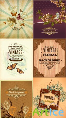 Vintage Floral Vector Illystrations Set 5