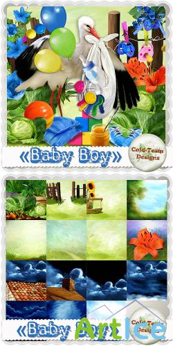 Scrap kit - Baby Boy PNG and JPG Files