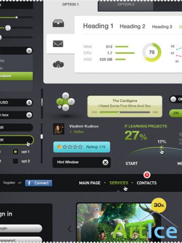 Futurico User Interface Elements PSD Template