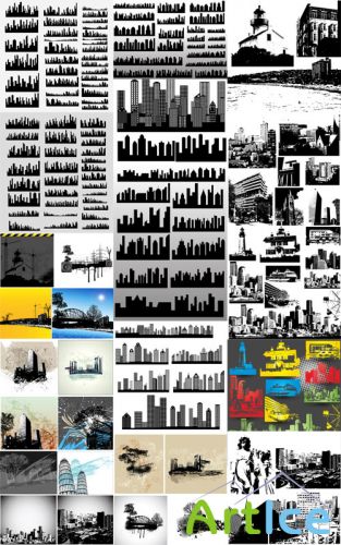 Urban Grunge Skylines Vector Set