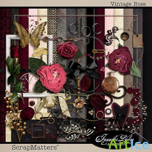 Scrap Kit - Vintage Rose PNG and JPG Files