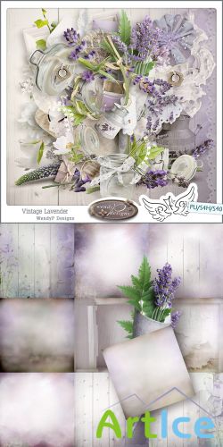 Scrap Set - Vintage Lavender PNG and JPG Files