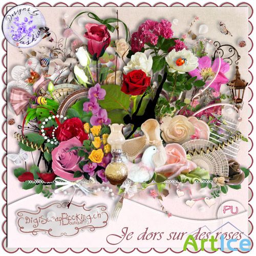 Scrap Set - Je Dors sur Des Roses PNG and JPG Files