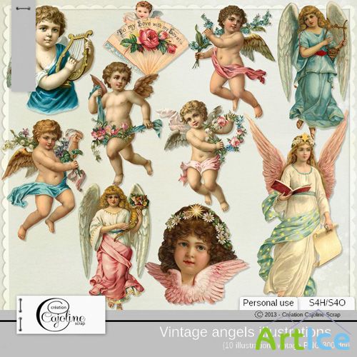 VIntage Angels Illustrations PNG Files