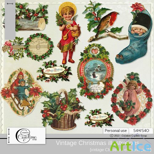 VIntage Christmas Illustrations 10 PNG Files