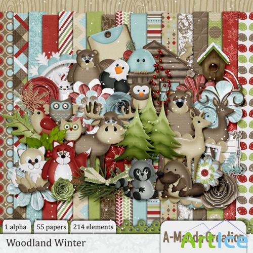 Scrap set - Woodland Winter PNG and JPG Files