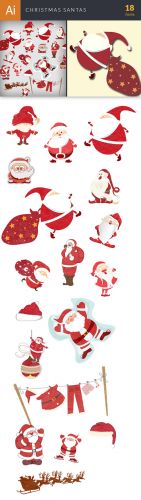 Vector Christmas Santas Set - Winter Elements