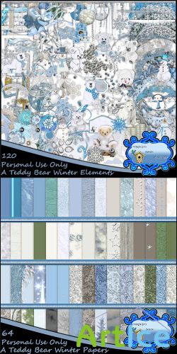 Scrap Set - A Teddy Bear Winter PNG and JPG Files