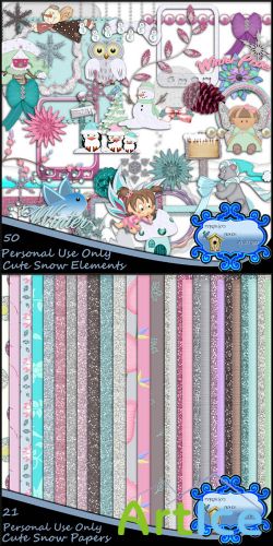 Scrap Set - Cute Snow Elements PNG and JPG Files