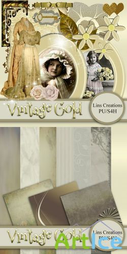 Scrap Kit - Vintage Gold PNG and JPG Files