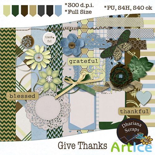 Scrap Set - Give Thanks PNG and JPG Files