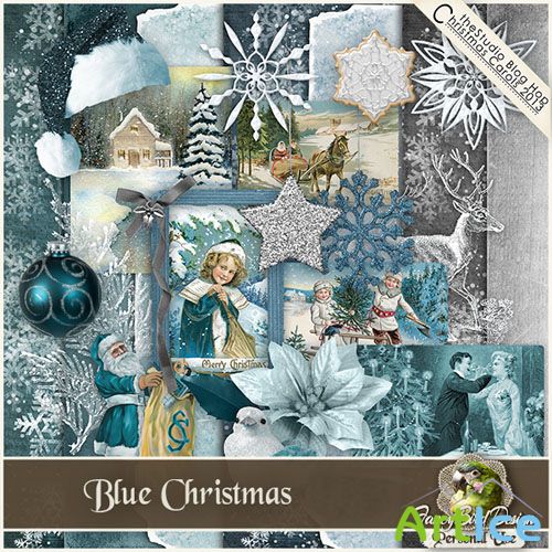 Scrap - Blue Christmas PNG and JPG Files