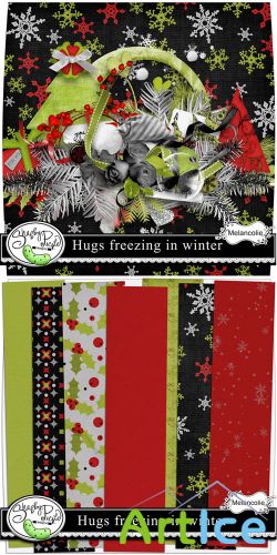 Scrap Set - Hugs Freezing in Winter PNG and JPG Files