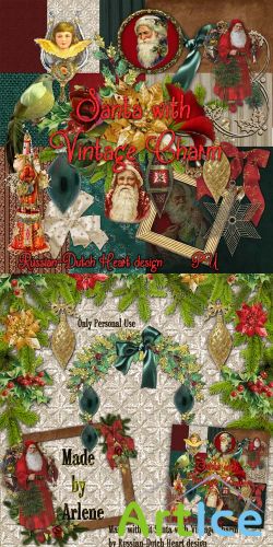 Scrap Set - Santa with Vintage Charm PNG and JPG Files