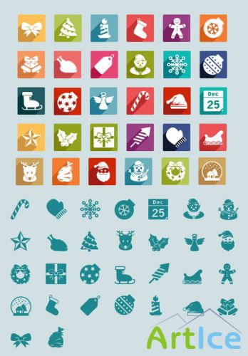 Flat Christmas Icons Vector Set