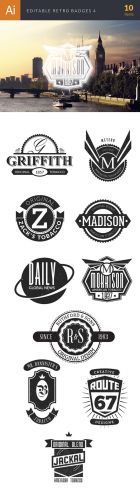 Editable Retro Badges Vector Illustrations Pack 4