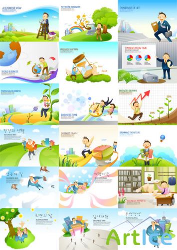 18 Cartoon Business Illustrations Vector Set