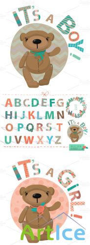 Vector Set 4 Piece Pattern Latin and Alphabet