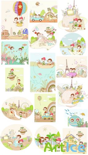 Cartoon Travel Vector illustrations Set