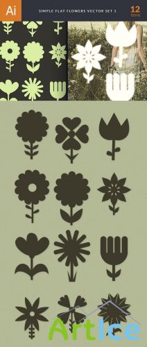 Simple Flat Flowers Vector Elements Set 1