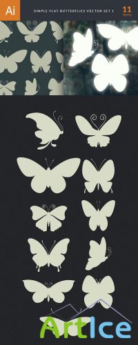 Simple Flat Butterlfy Vector Elements Set 1