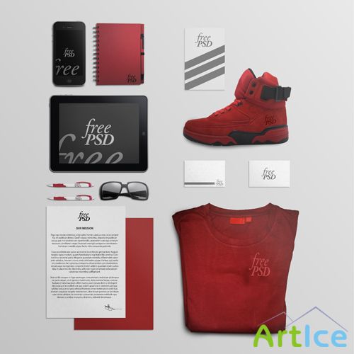 Red Creative Stationery Mock-up Template PSD