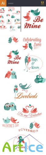 Birds Celebrating Love Vector Elements Set