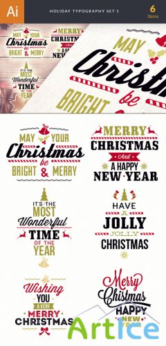 Holiday Christmas Typography Vector Elements Set 1