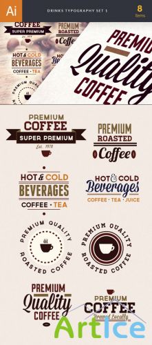 Drinks Typographic Vector Illustrations Pack 1