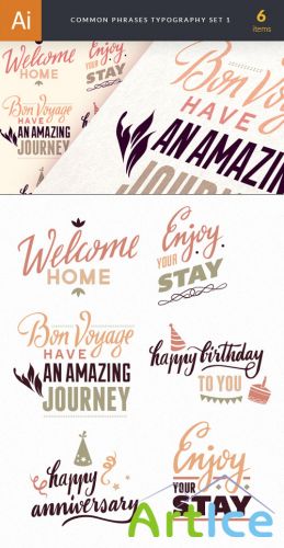 Common Phrases Typography Vector Illustrations Pack 1