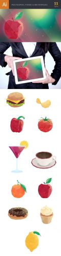 Food & Beverages Polygonal Vector Elements