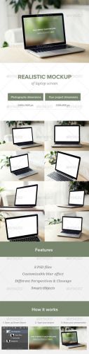 GraphicRiver - Realistic Laptop Screen Mockup - 8 PSD files 7501210