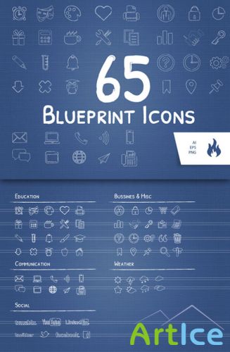 CreativeMarket - 65 Blueprint / Sketched Icon Set