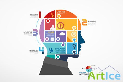 CreativeMarket - Infographic Head Jigsaw Concept.