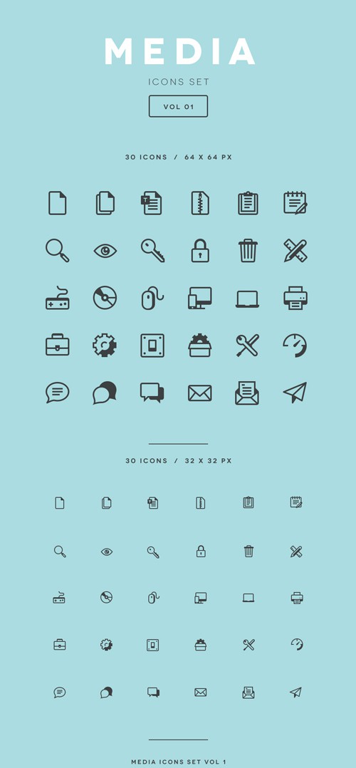 Vector Media Icons Set Vol 1