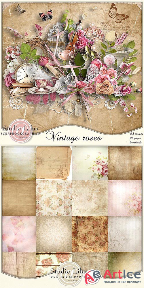 Scrap - Vintage Roses JPG and PNG Files