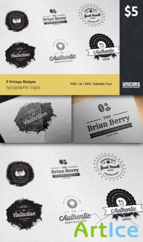 CreativeMarket - 6 Vintage Typographic Logo Badges 51844