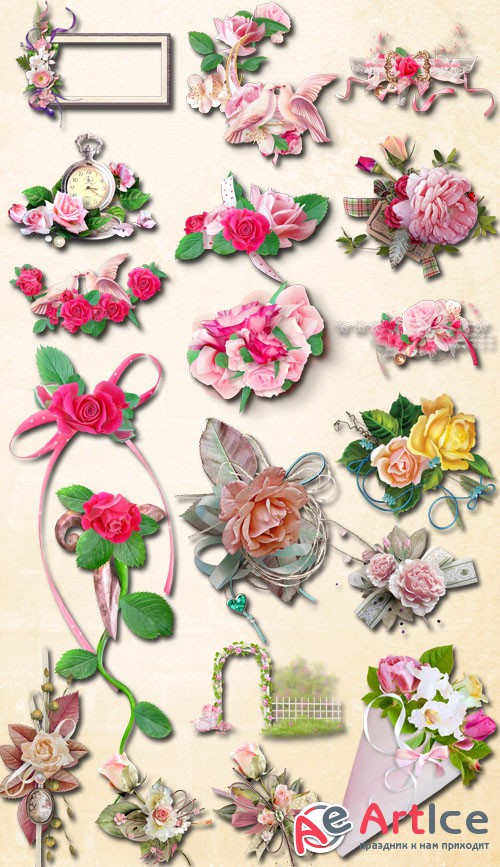 Exciting Pink Rose Set 3 PNG Files