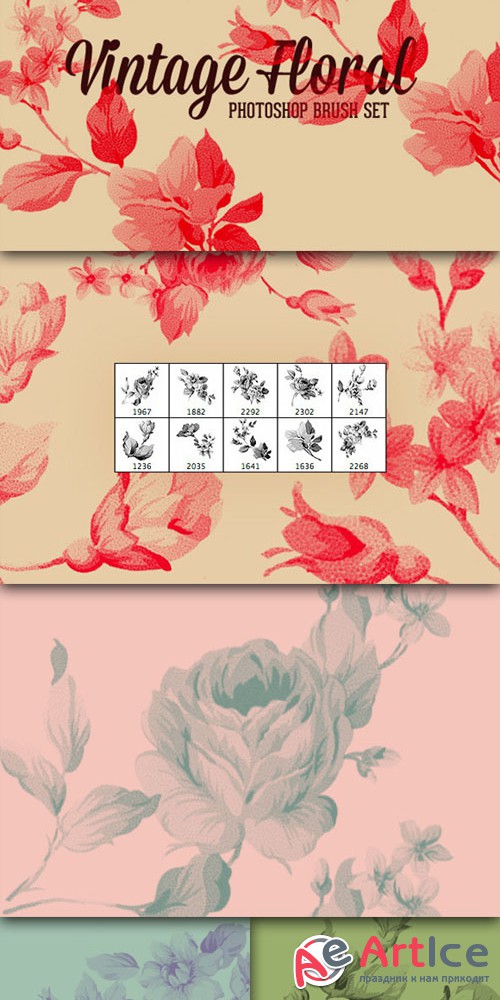 CreativeMarket - Vintage Floral Photoshop Brush Set 31844