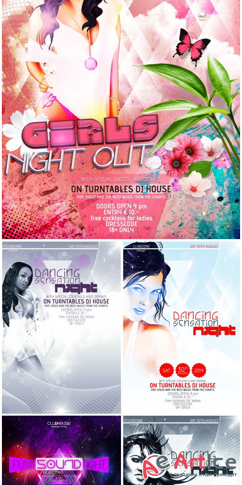 VectorCity Dancing Night Party Flyer/Poster PSD Template Pack 1