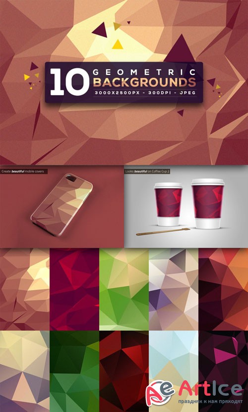 10 Colored Polygon Geometric Backgrounds