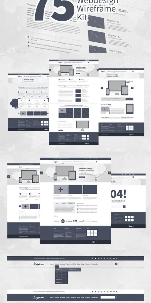 Webdesign Kit PSD - 75 Layouts Wireframe