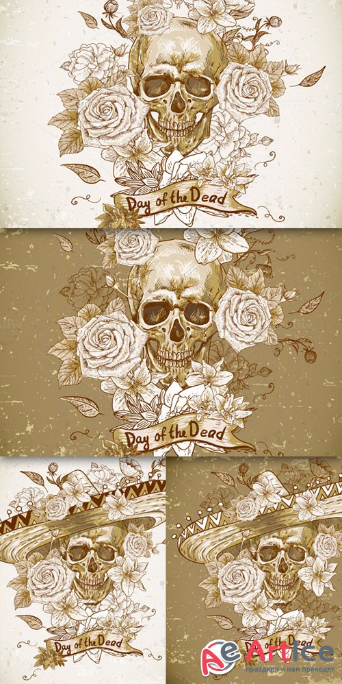 CreativeMarket - Skull with flowers 30140