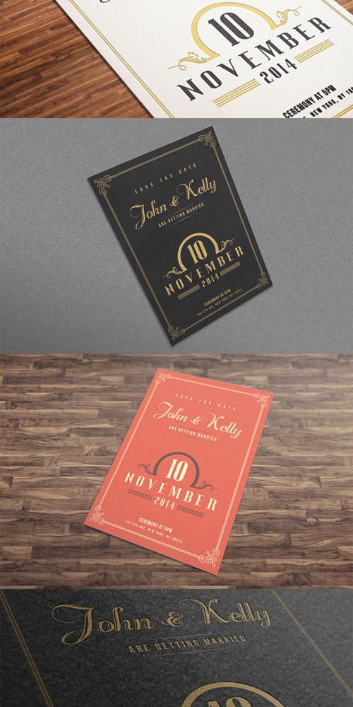 Vector and PSD -  Wedding Invitation Postcard