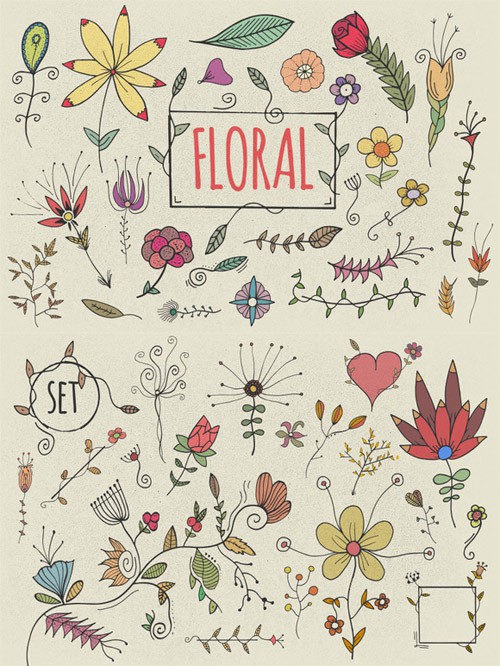 Vector Set Hand Drawn Florals