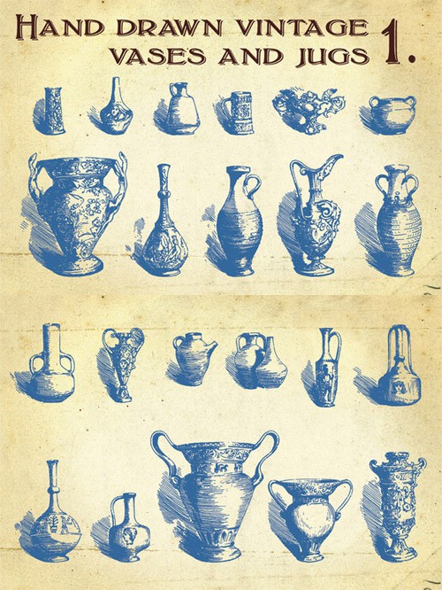 Hand Drawn Vintage Vases and Jugs Vector Set 1