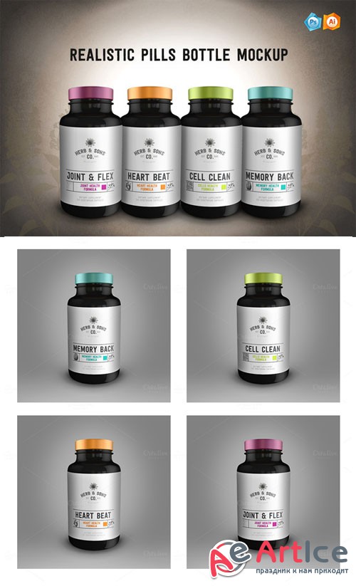 CreativeMarket - Realistic Pills Bottle Mockup 31125