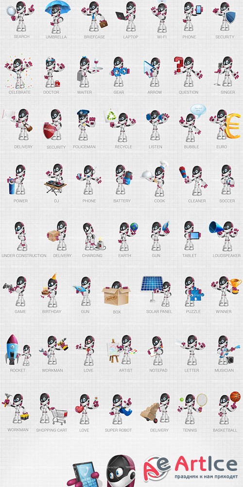 Female Robot Cartoon Character Vector Elements